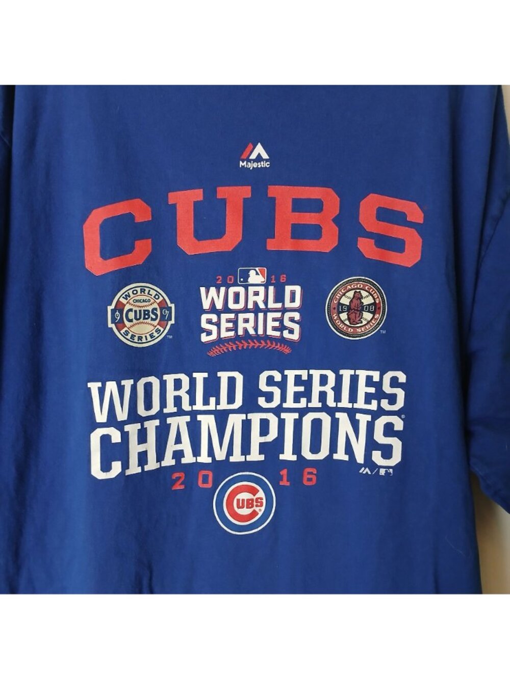 Chicago Cubs 2016 World Series Champions Blue XL Tall Majestic TShirt Cotton #I5 - Picture 5 of 6